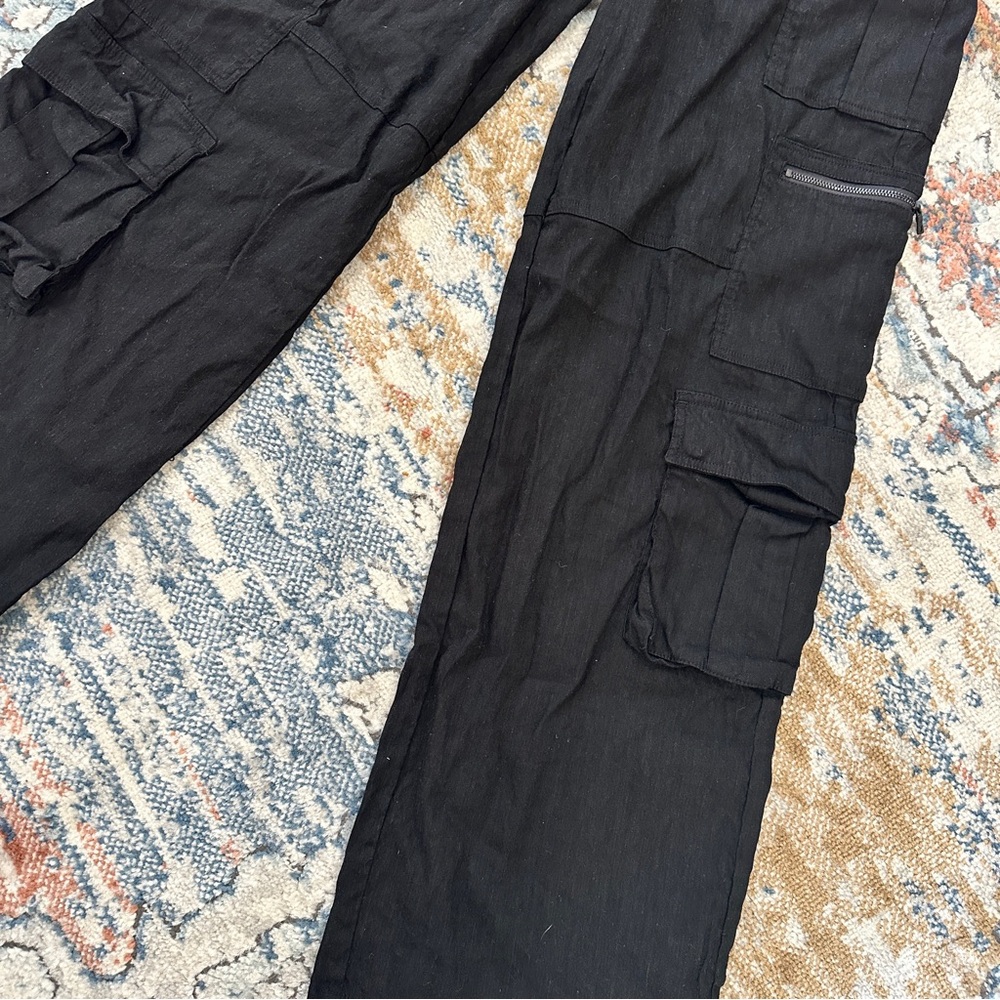 Alice + Olivia CAY BAGGY CARGO LINEN PANT in Black sz 6 - Picture 3 of 11